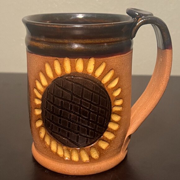 Handcrafted Sunflower Studio Art Pottery Mug w/ Incised & Embossed  Flowers BBP - Picture 7 of 15